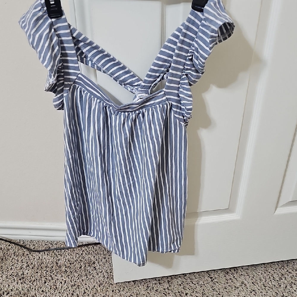 LC Lauren Conrad Blue Striped Ruffle Tank Top